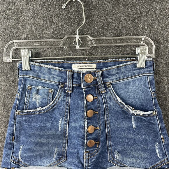 One X One Teaspoon Shorts Cut-Off Denim Blue Harlets High Rise Womens Size 24 EU - Picture 2 of 8